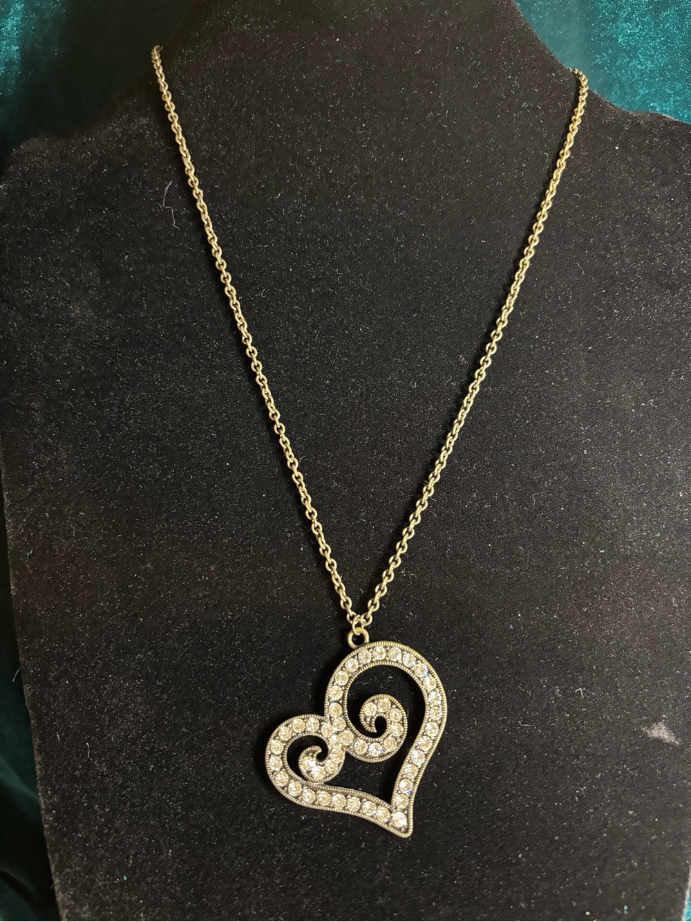 Bronze Tone  Heart Pendant Necklace with Crystal Accents